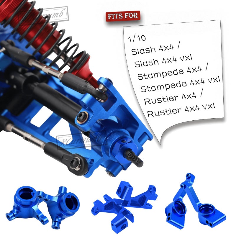 Rcarmumb Alloy Front Rear Suspension Arm & Steering Blocks Caster Blocks C-Hubs Stub Axle Carriers Upgrades Part for 1/10 Slash 4x4 VXL,Stampede 4X4 VXL,Rustler 4X4 VXL,Hoss 4X4 VXL,Navy Blue - Image 2